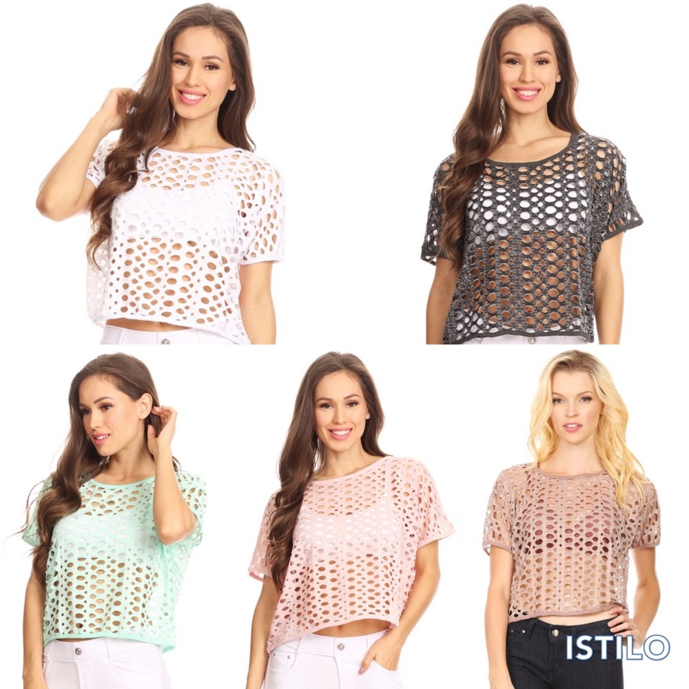 NWT Hole Pattern Crop Top - Khaki (L)